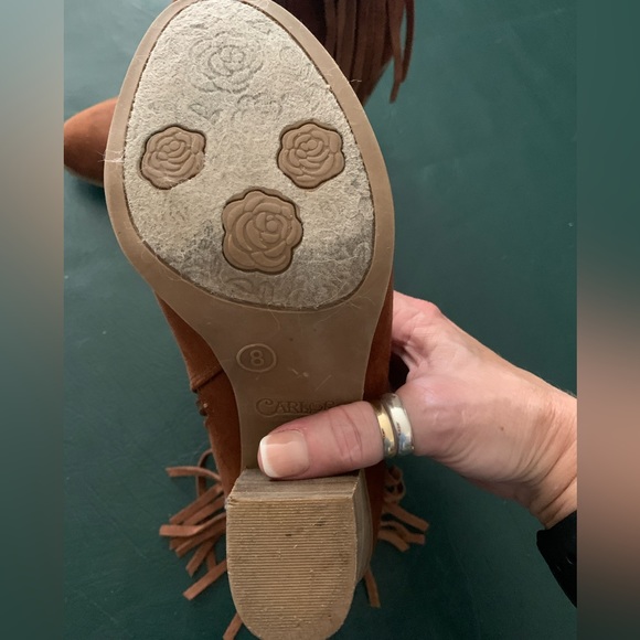 Burnt orange/brown suede ankle boots with fringe - Picture 2 of 6